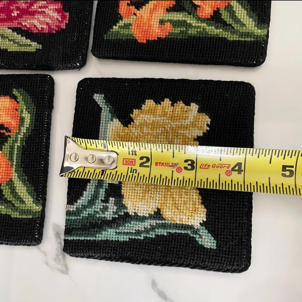 SET of 12 Floral Needlepoint Coasters